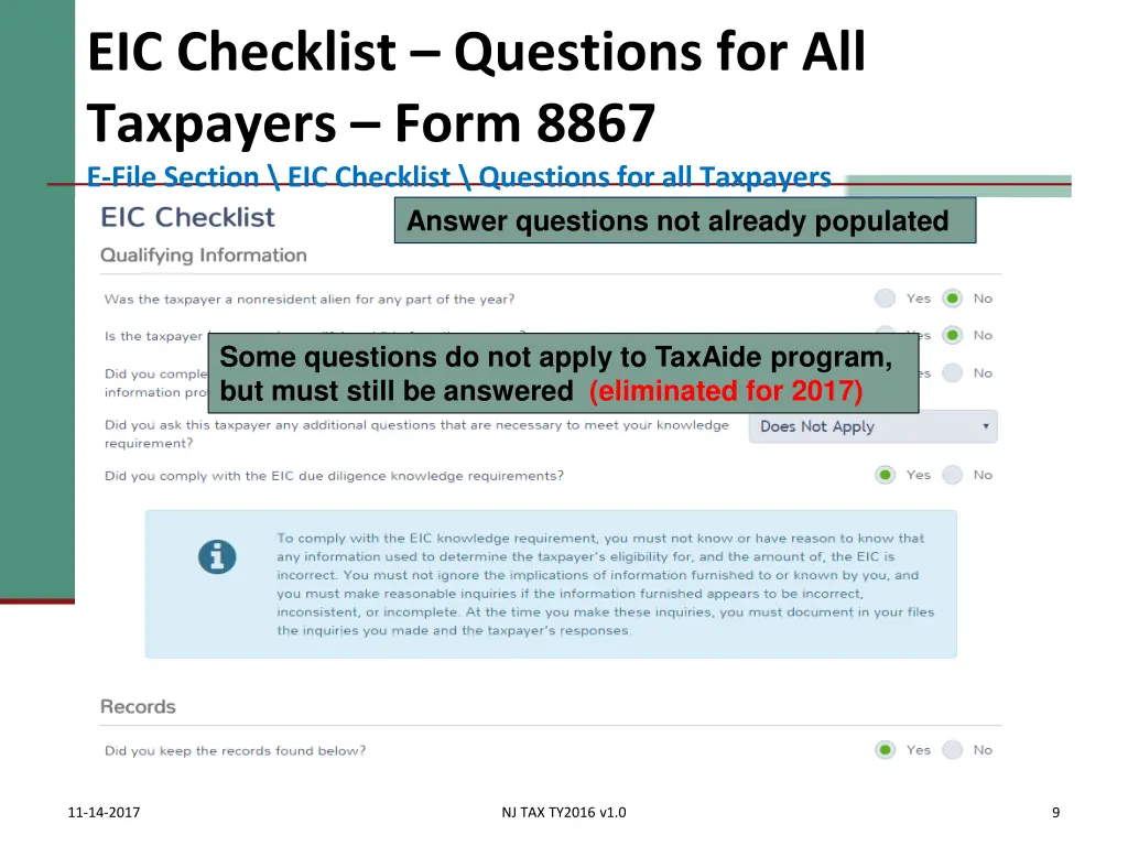 eic checklist questions for all taxpayers form
