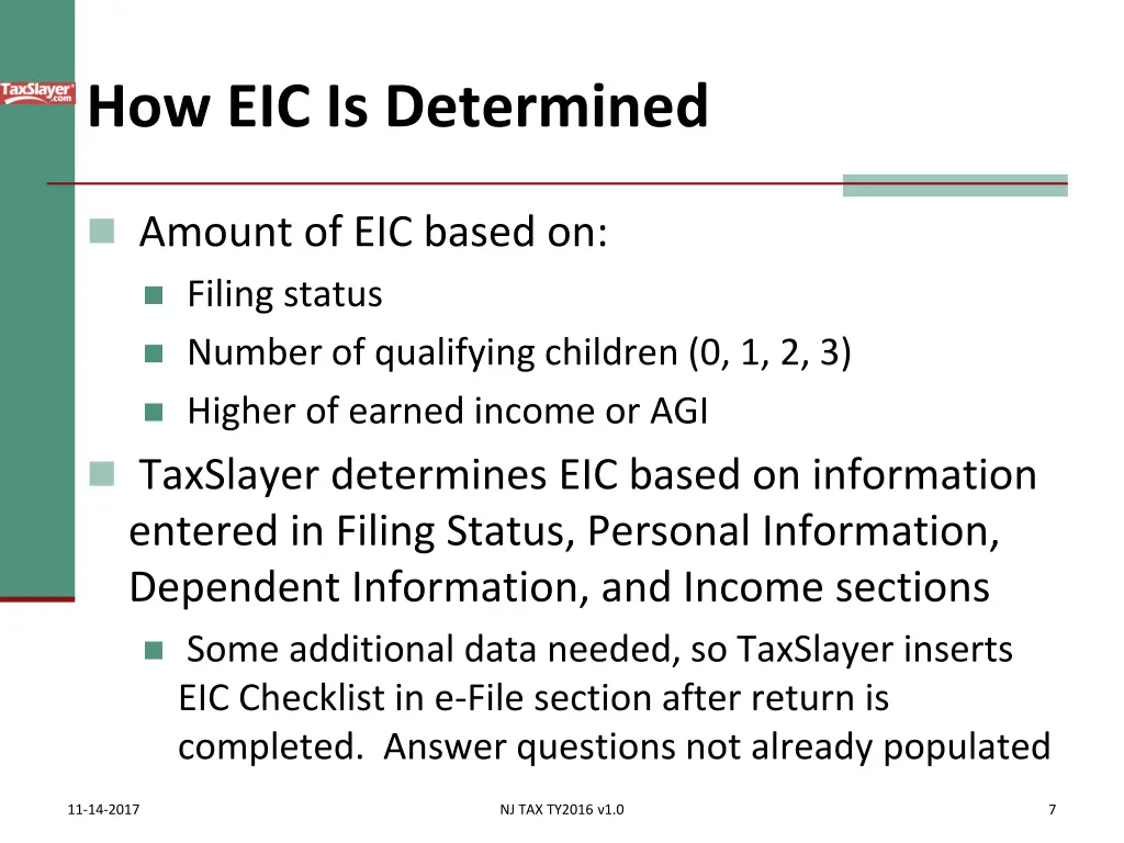 how eic is determined