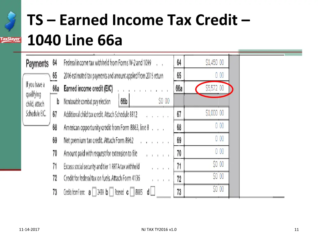 ts earned income tax credit 1040 line 66a