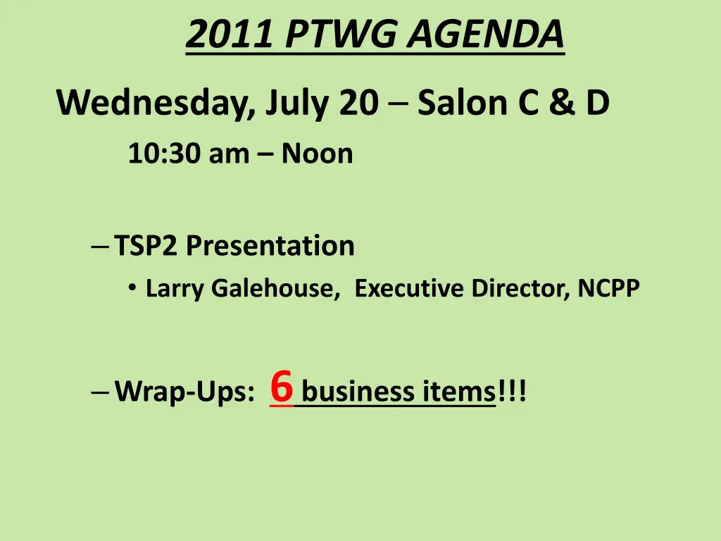 2011 ptwg agenda