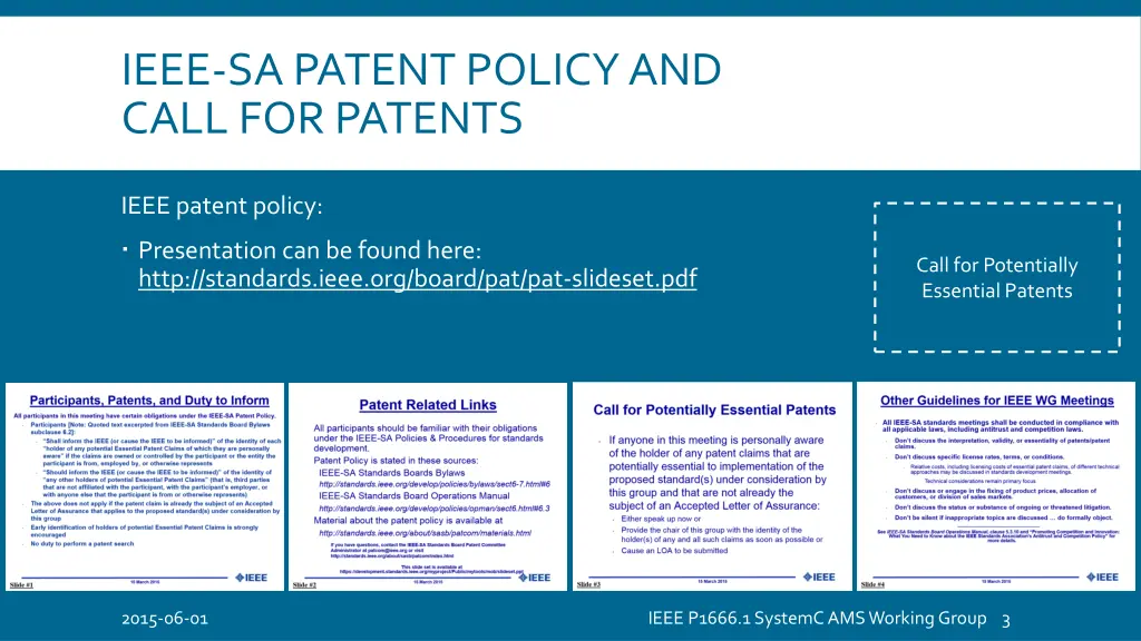 ieee sa patent policy and call for patents