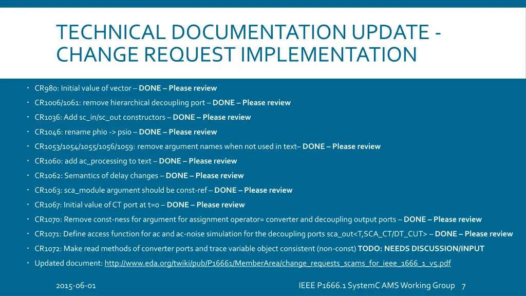 technical documentation update change request