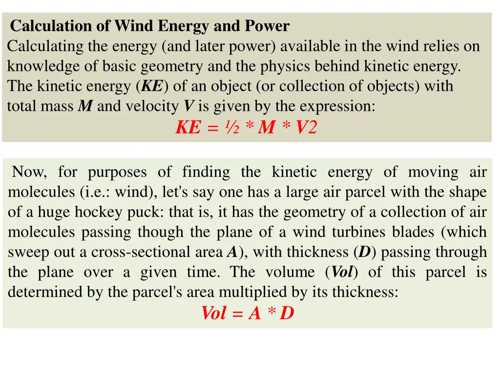calculation of wind energy and power calculating