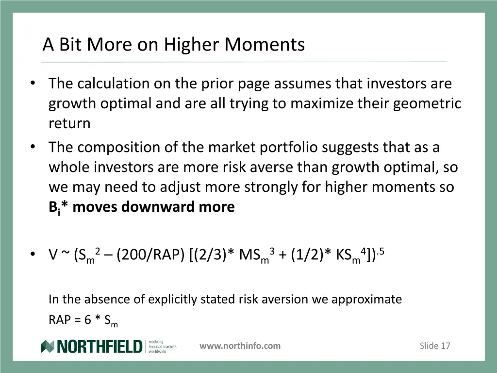 a bit more on higher moments