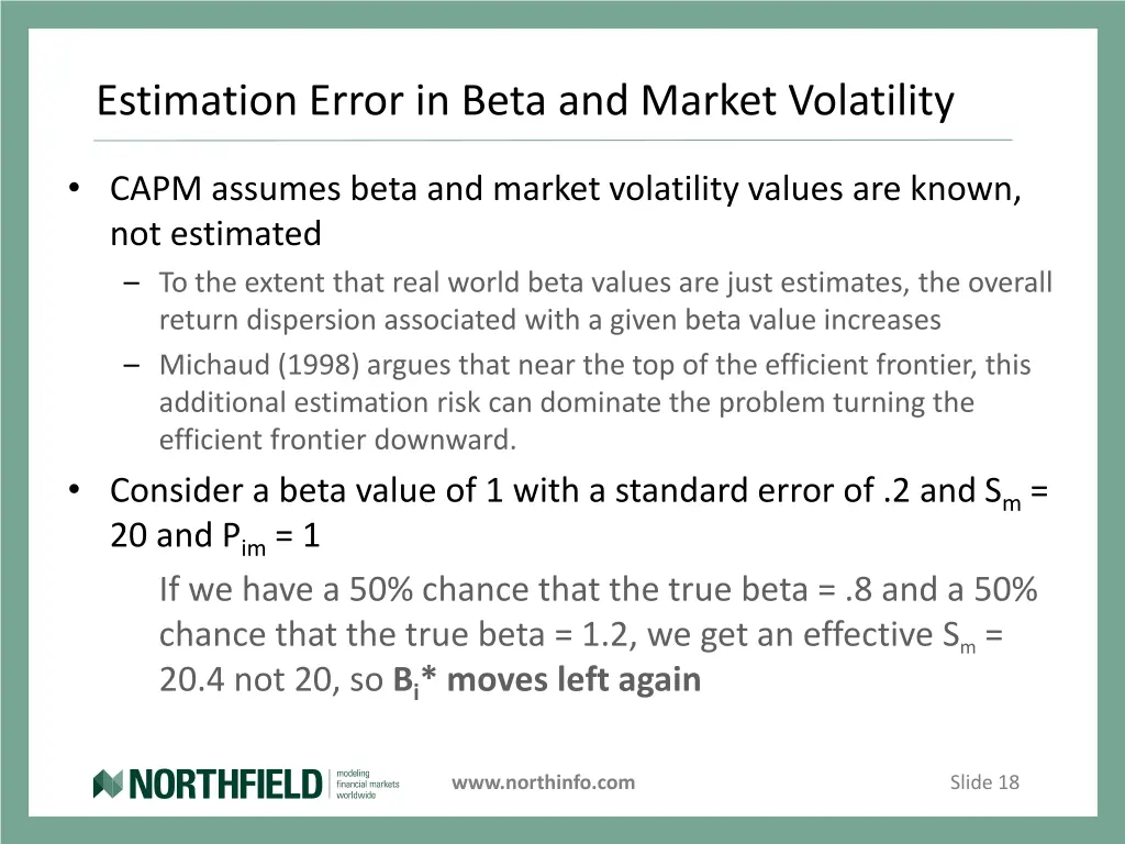 estimation error in beta and market volatility