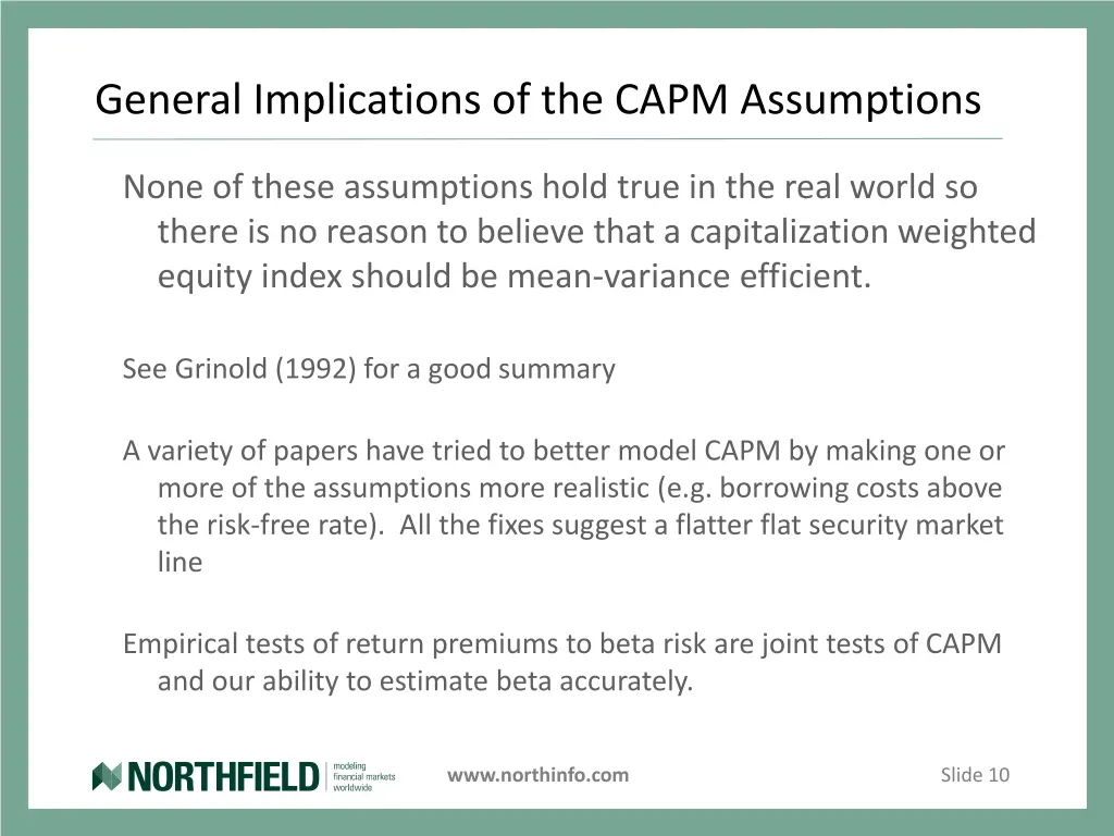 general implications of the capm assumptions