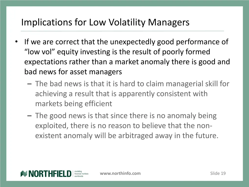 implications for low volatility managers
