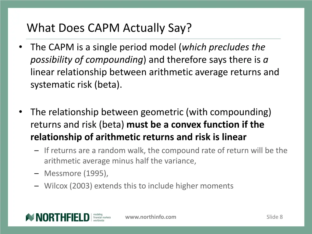 what does capm actually say