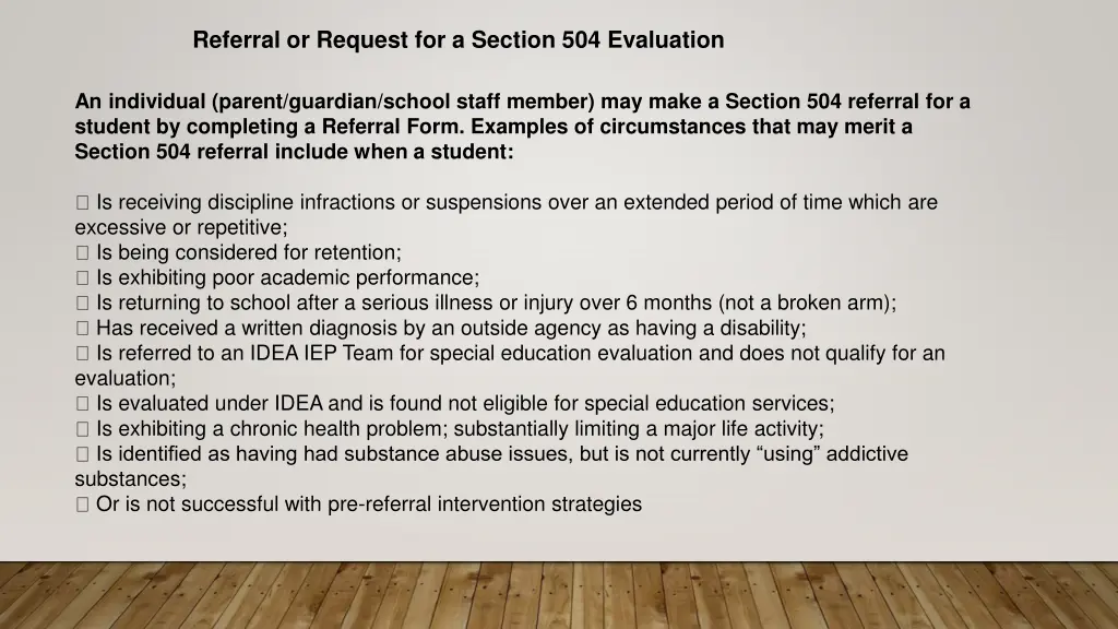 referral or request for a section 504 evaluation