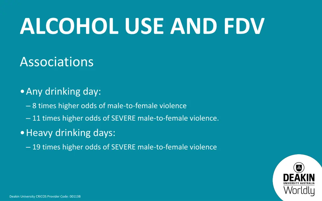 alcohol use and fdv