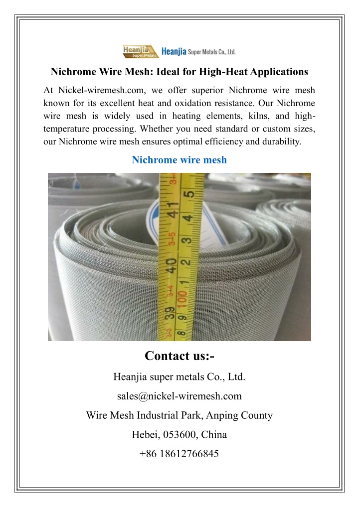 nichrome wire mesh ideal for high heat