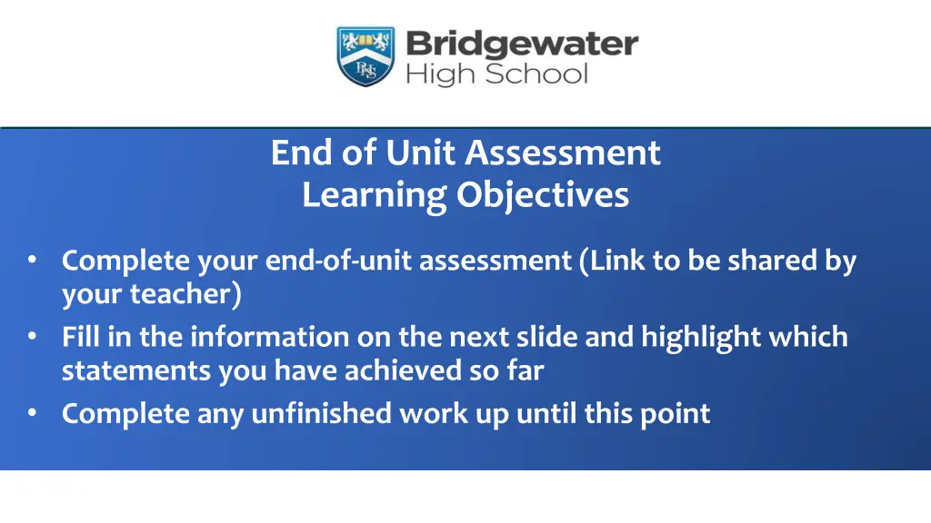 end of unit assessment learning objectives
