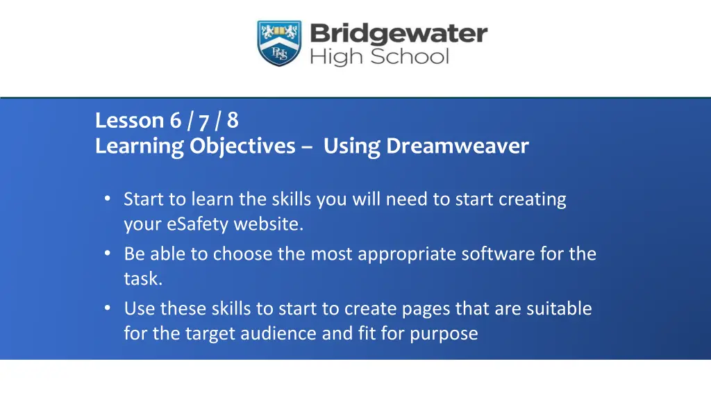 lesson 6 7 8 learning objectives using dreamweaver