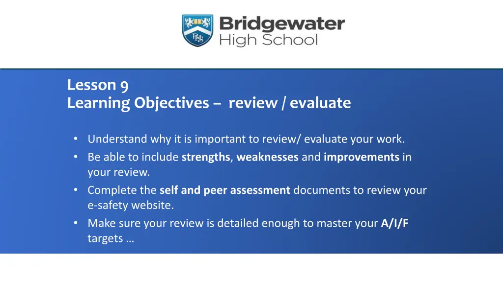 lesson 9 learning objectives review evaluate