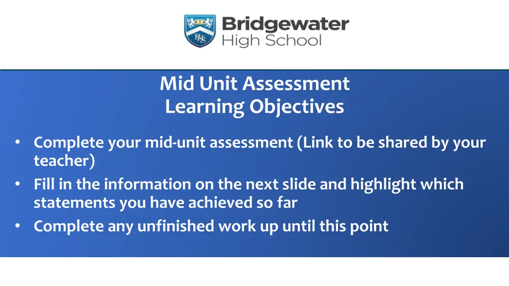 mid unit assessment learning objectives