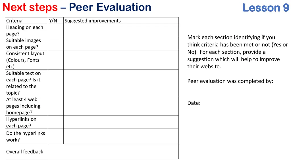 task 2 self evaluation next steps peer evaluation
