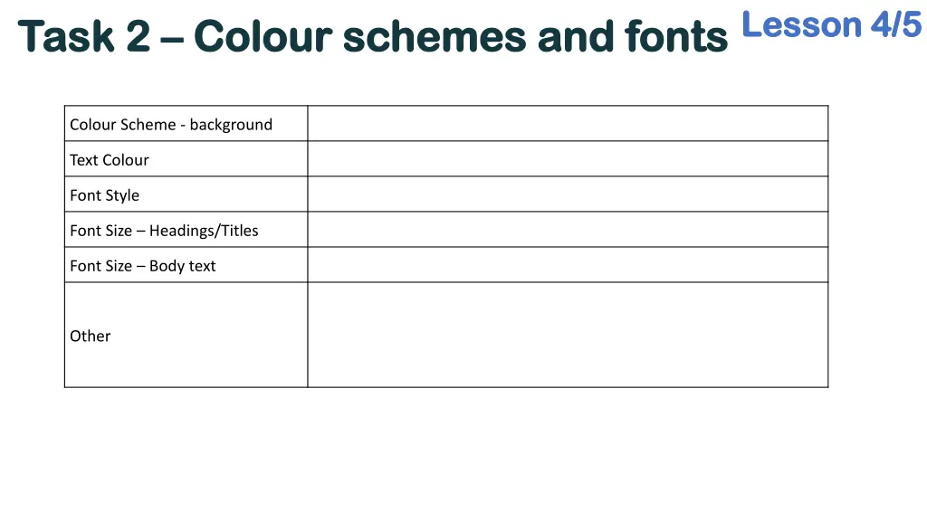 task 2 task 2 colour schemes and fonts colour