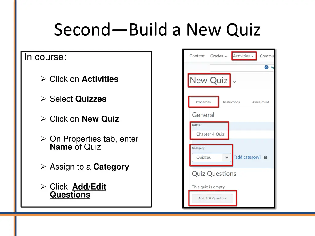 second build a new quiz