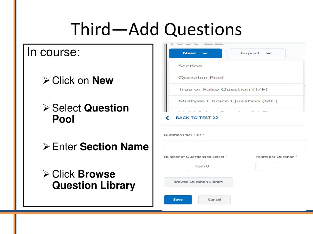 third add questions in course