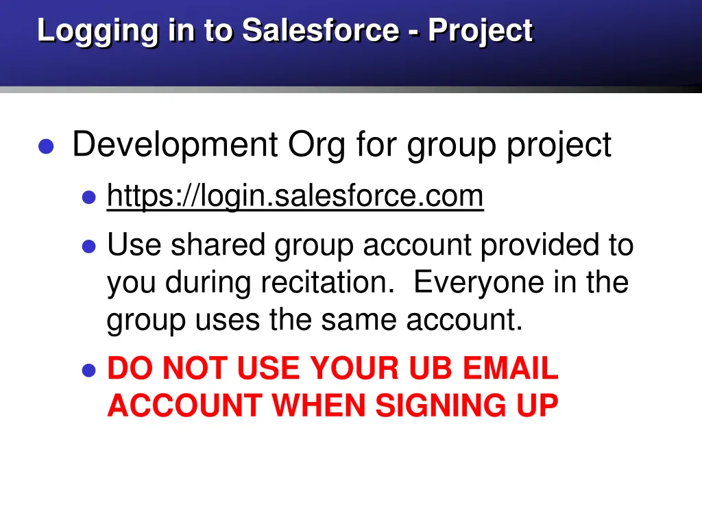 logging in to salesforce project