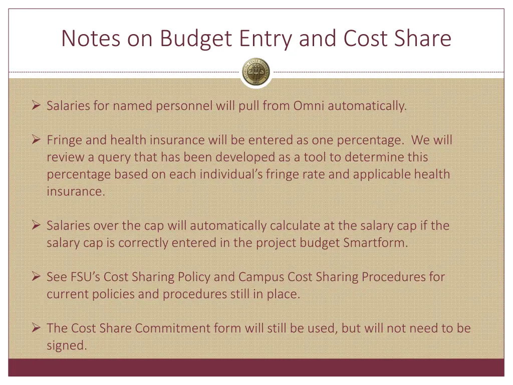 notes on budget entry and cost share