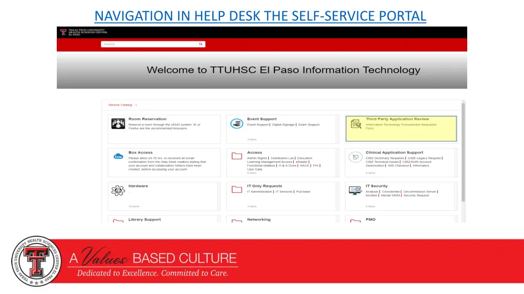 navigation in help desk the self service portal