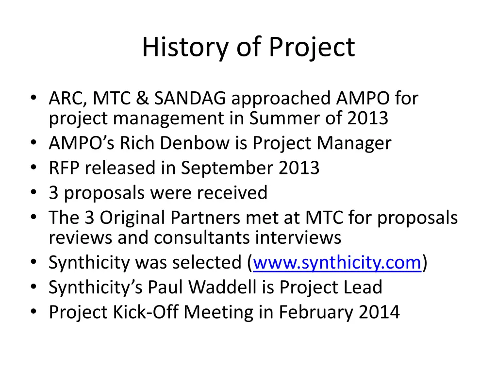 history of project