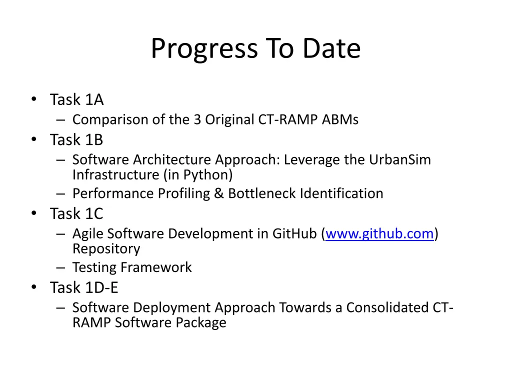 progress to date