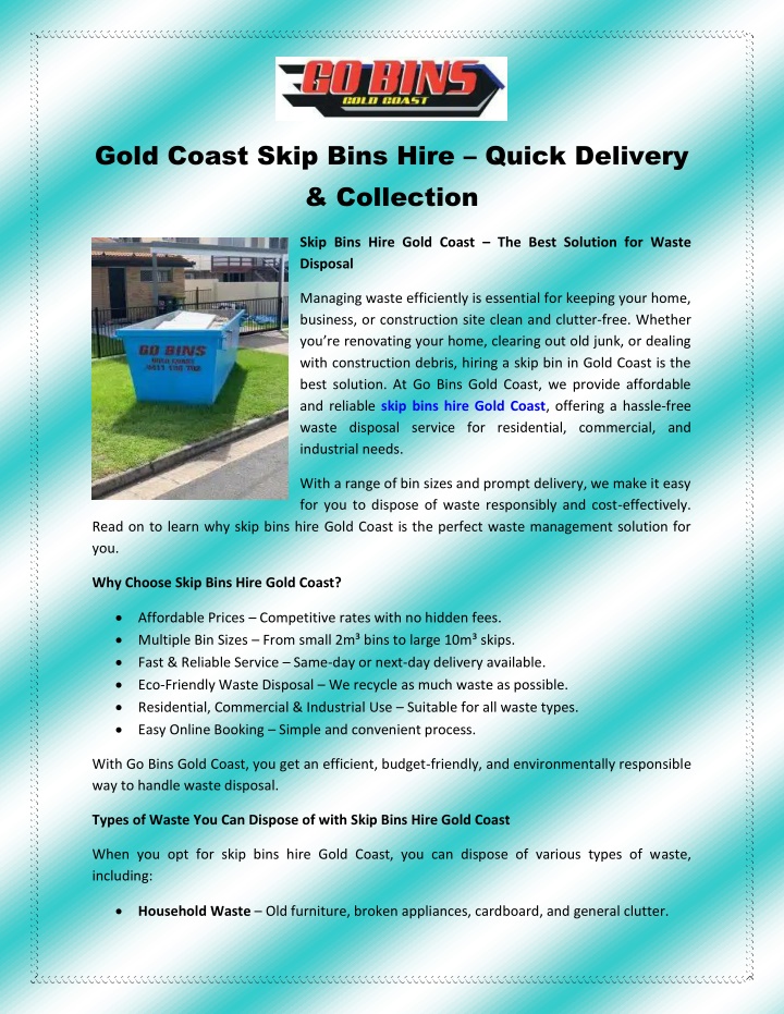 gold coast skip bins hire quick delivery