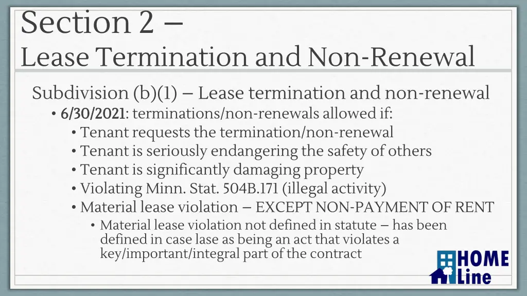 section 2 lease termination and non renewal