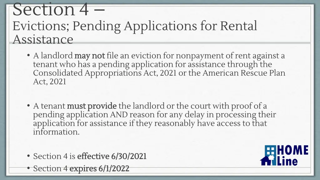 section 4 evictions pending applications