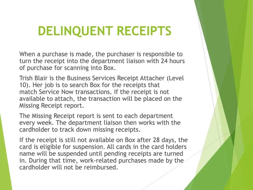 delinquent receipts