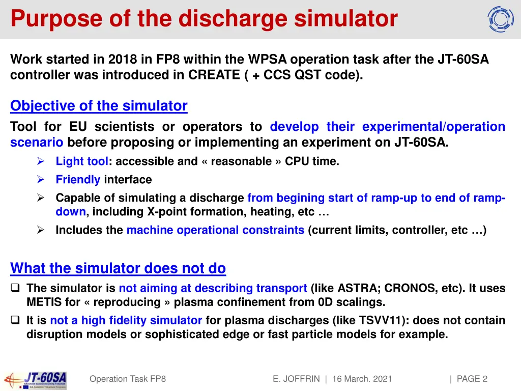 purpose of the discharge simulator