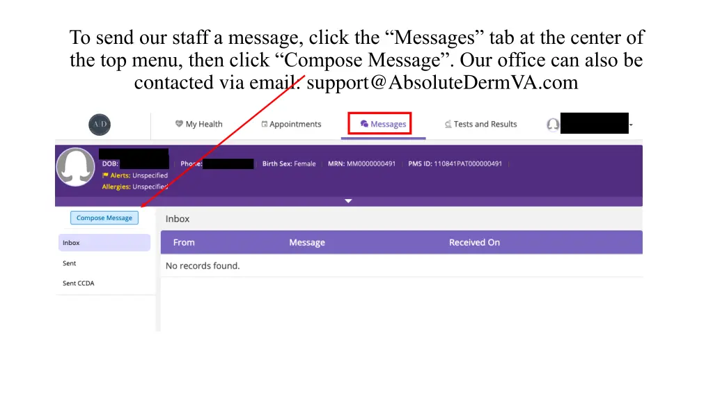 to send our staff a message click the messages