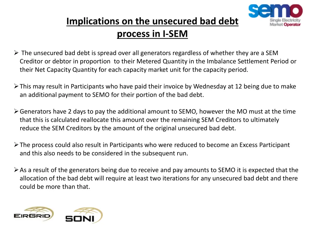 implications on the unsecured bad debt process