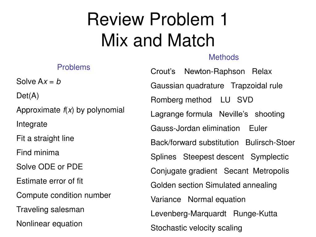 review problem 1 mix and match