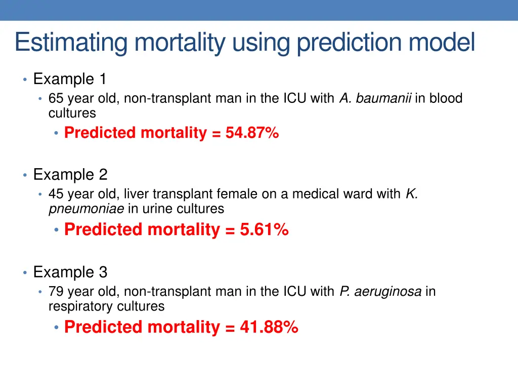 estimating mortality using prediction model 1