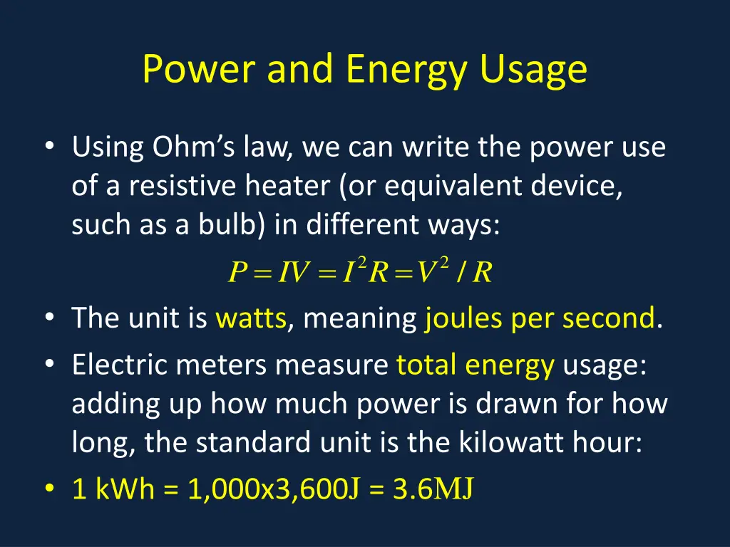 power and energy usage