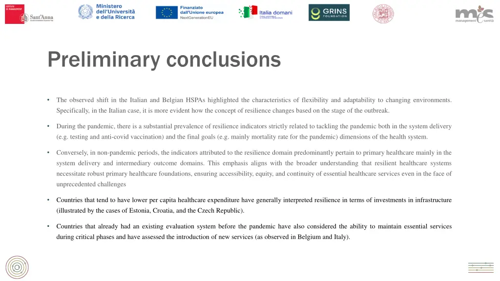 preliminary conclusions