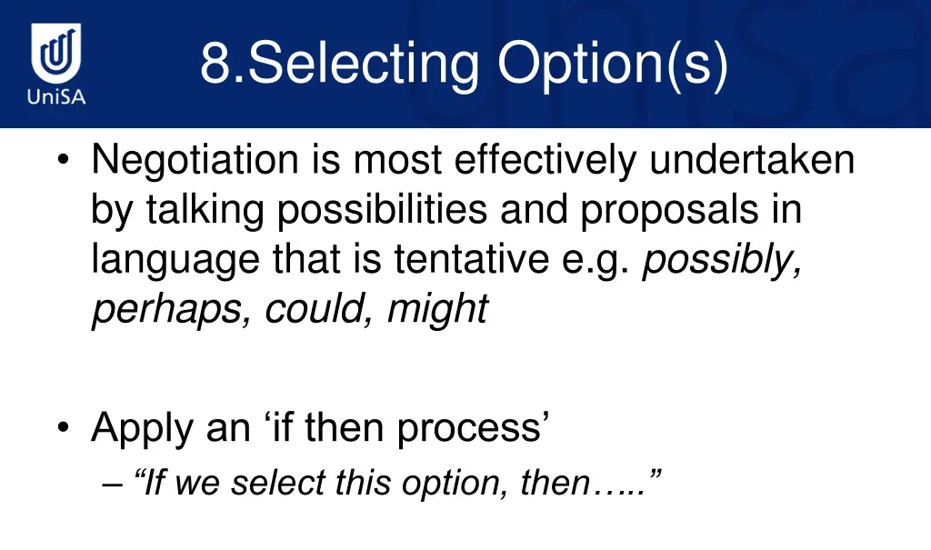 8 selecting option s