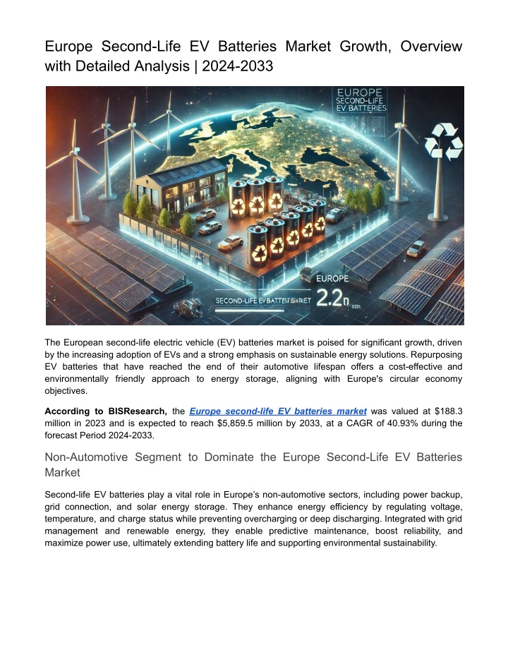 europe second life ev batteries market growth