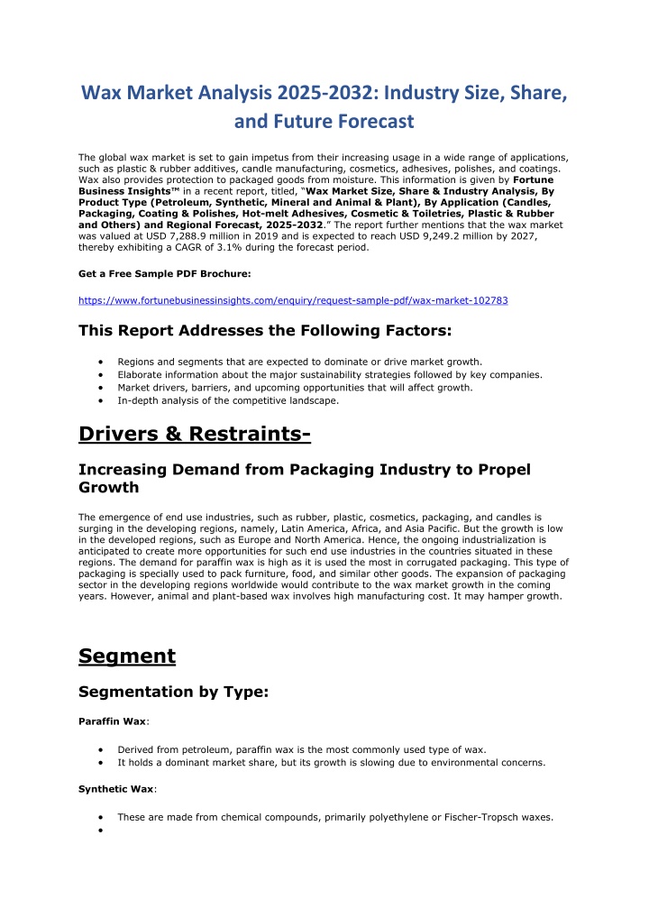 wax market analysis 2025 2032 industry size share