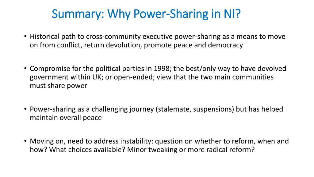 summary why power summary why power sharing in ni