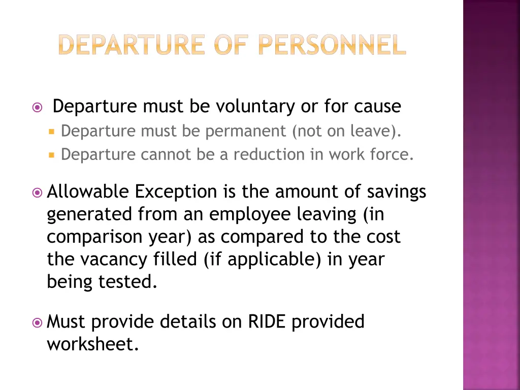 departure of personnel