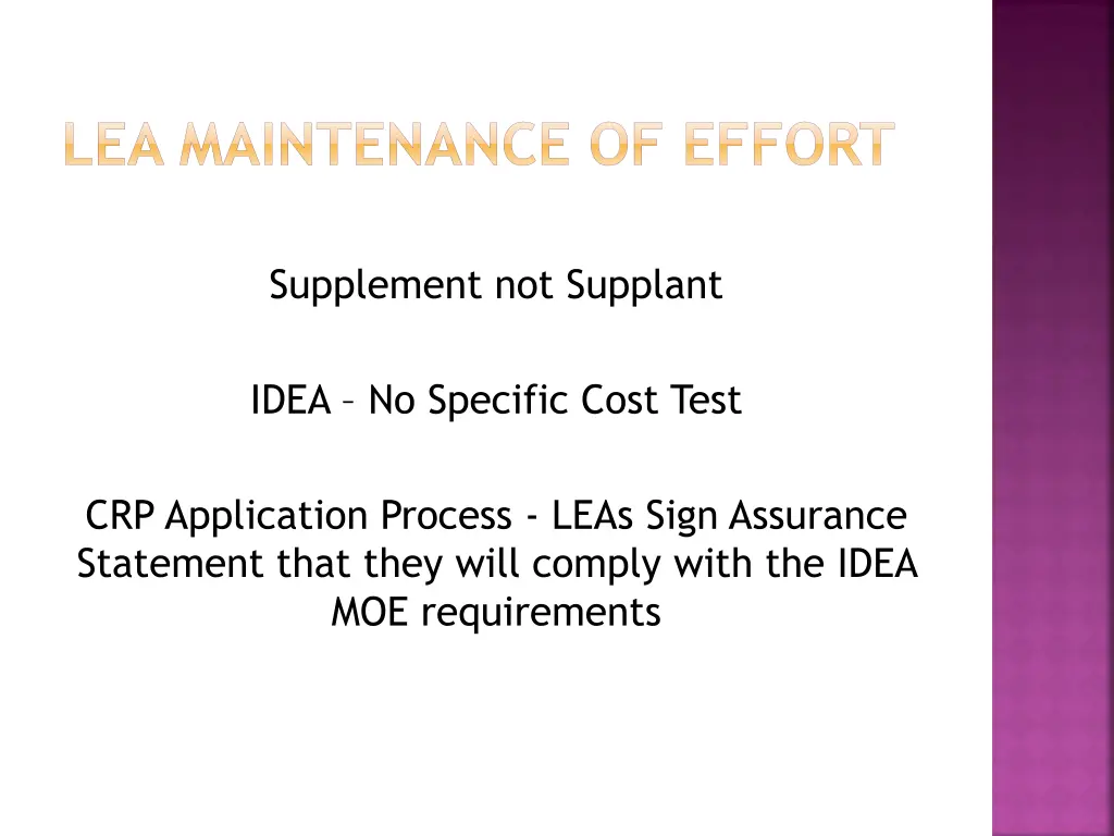 lea maintenance of effort