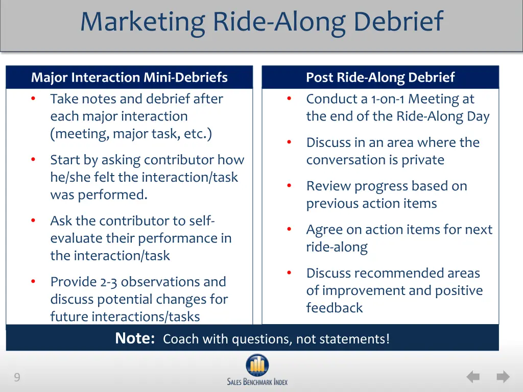 marketing ride along debrief