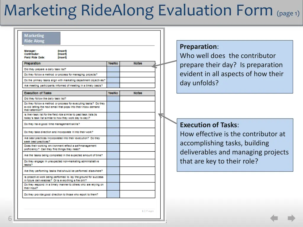 marketing ridealong evaluation form page 1