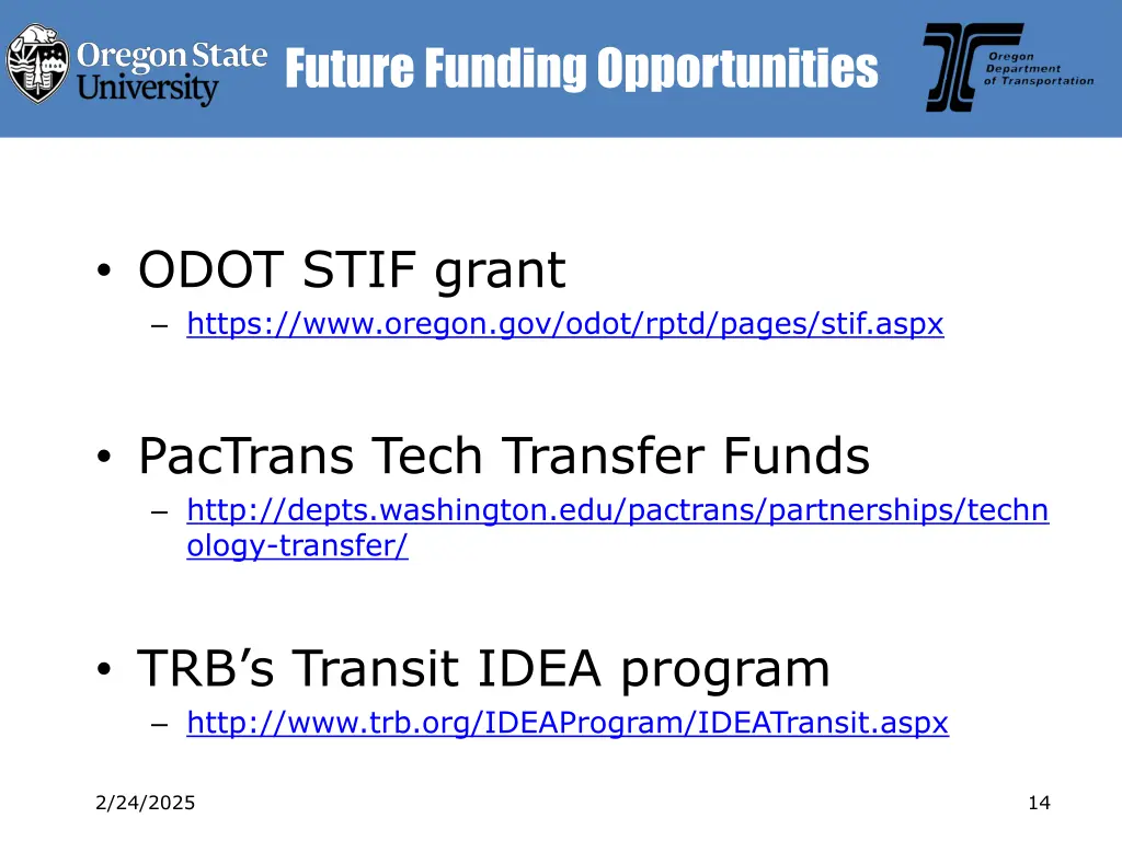 future funding opportunities
