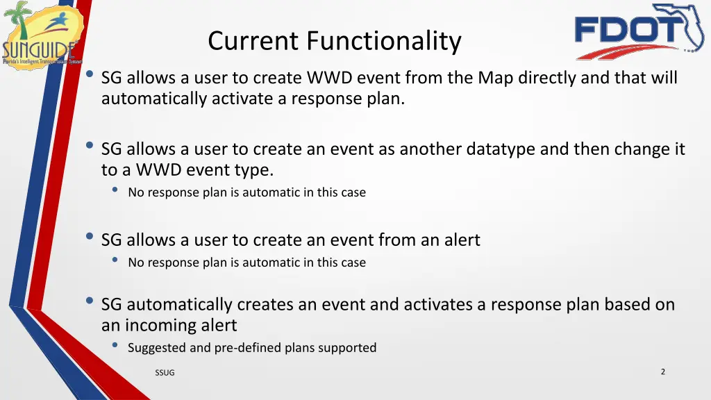 current functionality sg allows a user to create
