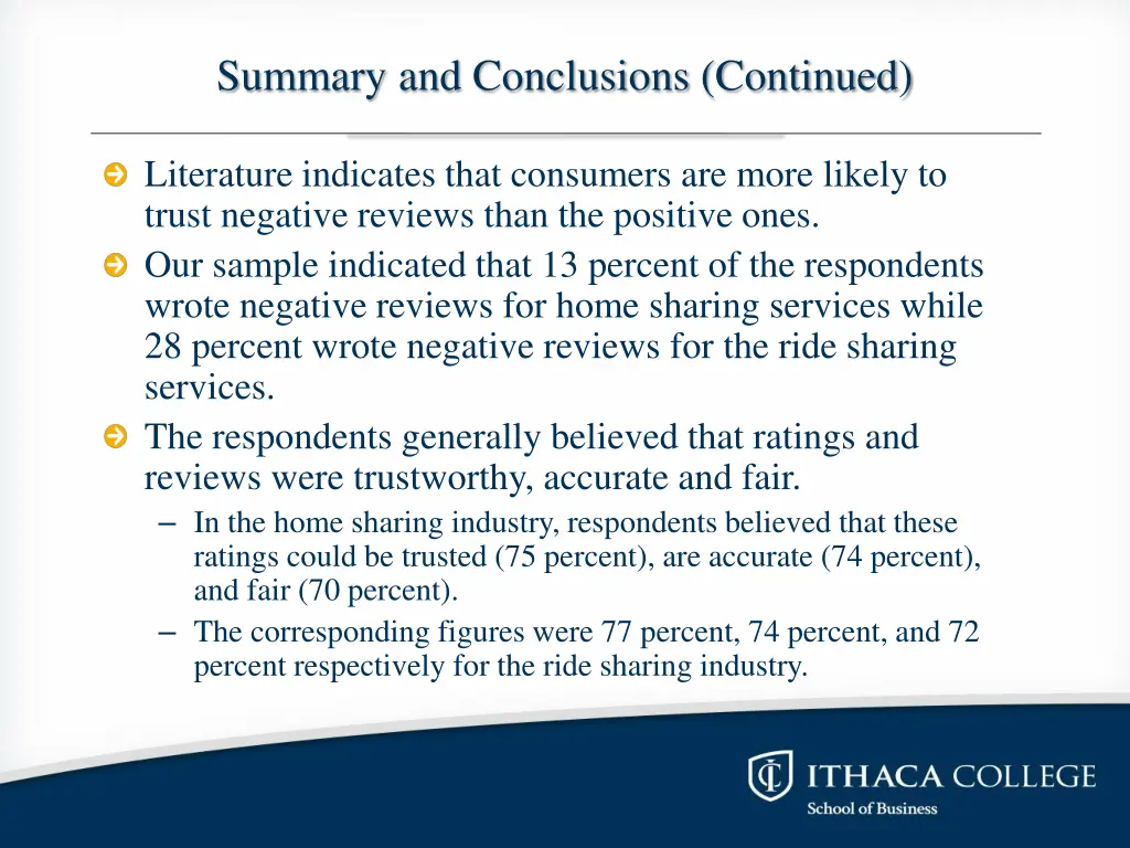 summary and conclusions continued